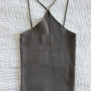 Mahina Ribbed Halter Top in Gray